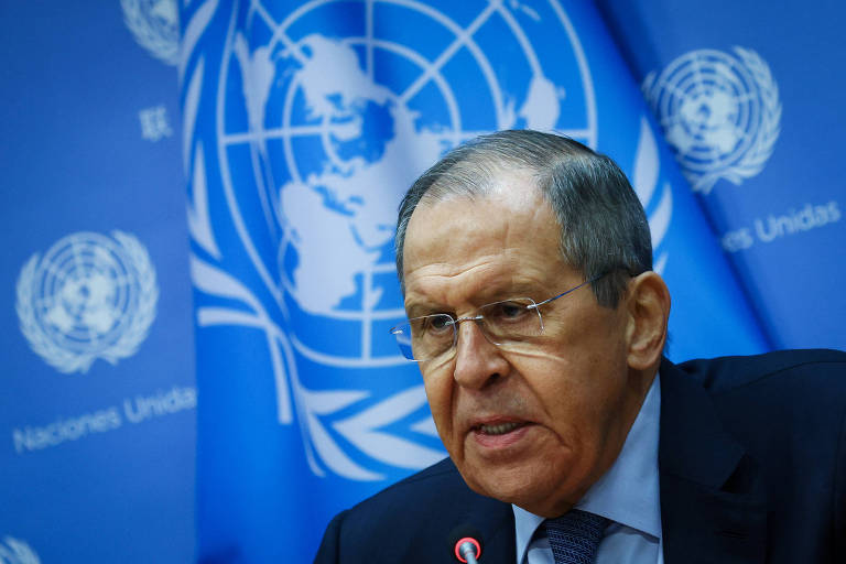 O ministro das Relações Exteriores da Rússia, Serguei Lavrov, durante entrevista na sede da ONU, em Nova York