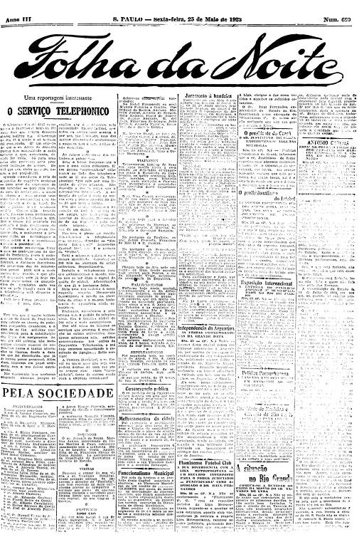 Primeira Página da Folha da Noite de 25 de maio de 1923