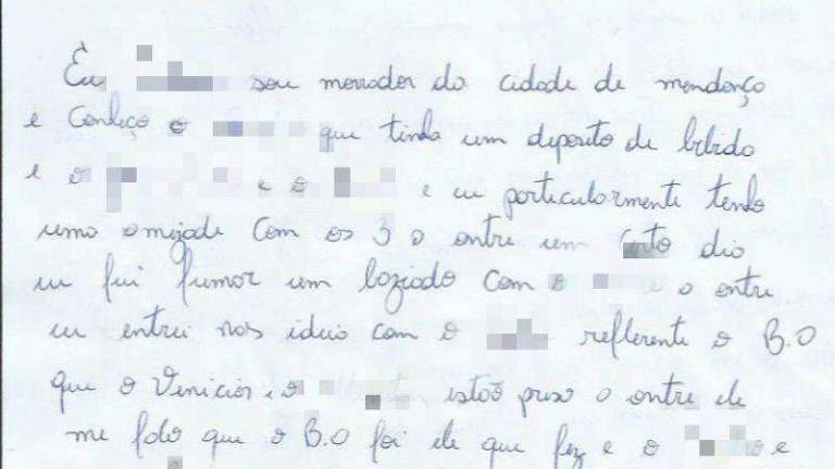 Trecho de carta escrita por detento que ajudou a provar inocência de Vinicius Villas Boas, 37, que passou dois anos preso injustamente por roubo  no interior de São Paulo 