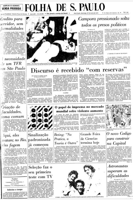 Primeira Página da Folha de 27 de maio de 1973
