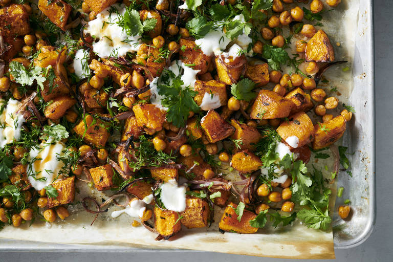 Roasted Squash and Chickpeas With Hot Honey.