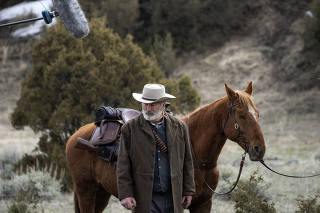 Alec Baldwin films a scene on the set of ?Rust? at the Yellowstone Film Ranch in Pray, Mont., on April 21, 2023. (Todd Heisler/The New York Times)