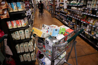 FILE PHOTO: A shopping cart is seen in a supermarket in Manhattan, New York City