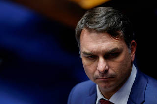 Brazilian senator Flavio Bolsonaro attends a session of the Federal Senate in Brasilia