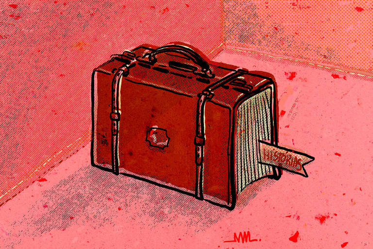 Na ilustração de Marcelo Martinez, um objeto com a aparência de uma mala antiga e pesada, mas que se revela ser também um livro grosso e repleto de história.