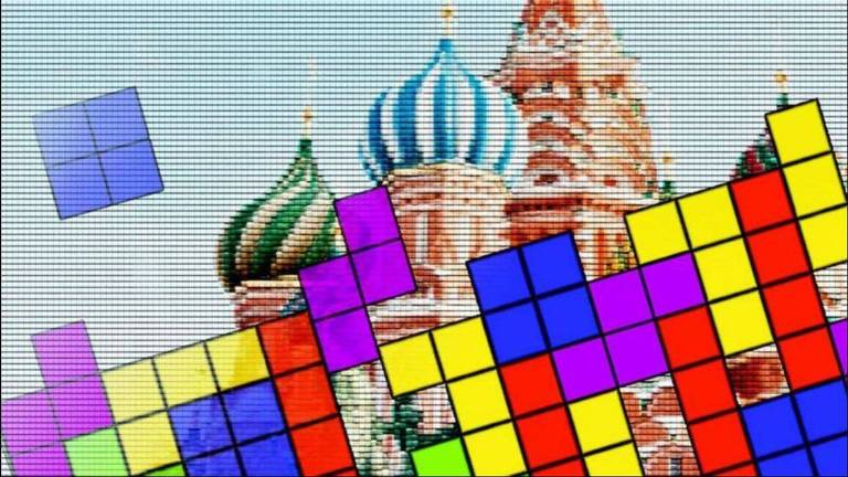 Imagem do jogo tetris, com vários quadrados coloridos
