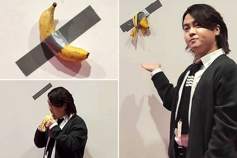 Estudante come banana de obra de arte em museu na Coreia do Sul; veja vídeo