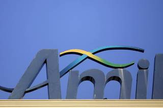 The logo of Amil Participacoes SA's headquarters is pictured in Rio de Janeiro