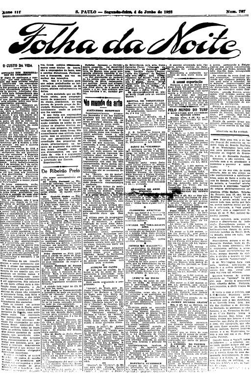 Primeira Página da Folha da Noite de 4 de junho de 1923