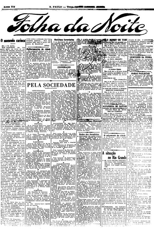 Primeira Página da Folha da Noite de 5 de junho de 1923