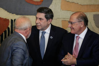 Lula, Trabuco e Alckmin na reunião do Conselhão