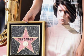 The star of actor Carrie Fisher unveiled posthumously on Hollywood Walk of Fame in Los Angeles