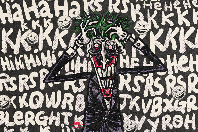 A ilustração de Marcelo Martinez faz referência a um famoso painel da HQ 'A piada mortal', de Alan Moore e Brian Bolland, que mostra o personagem Coringa rindo de forma ensandecida. Na versão de Martinez, o personagem ri utilizando elementos de comunicação na internet, como "kkk", "rsrsrs", teclas aleatórias e emojis.