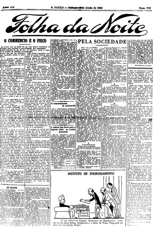 Primeira Página da Folha da Noite de 9 de junho de 1923