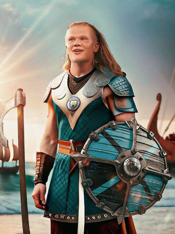 O norueguês Erling Haaland vestido como viking no Instagram do artilheiro do Manchester City