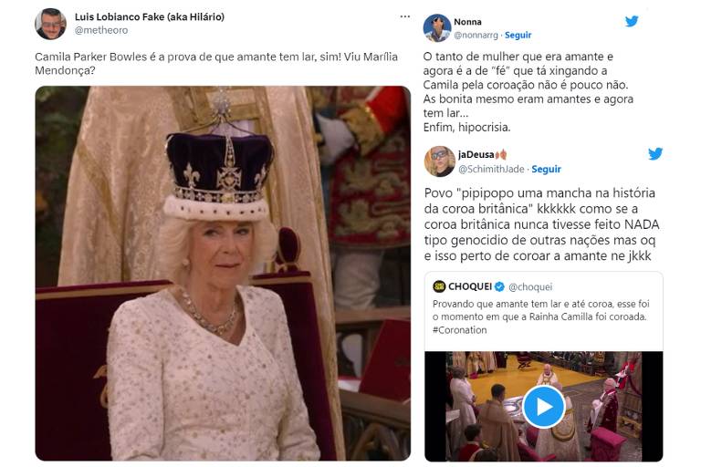 'Amante tem lar e até coroa', dizem internautas sobre rainha Camilla