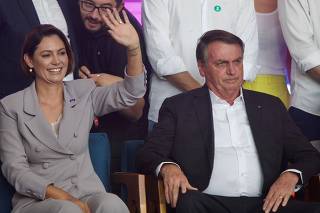 Michelle e Jair Bolsonaro durante evento do PL Mulher em São Paulo