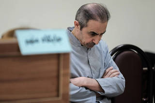 Swedish-Iranian convicted Habib Farajollah Chaab is seen during his trial in Tehran