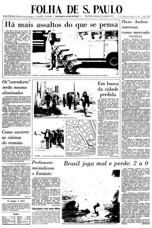 Primeira Página da Folha de 10  junho de 1973