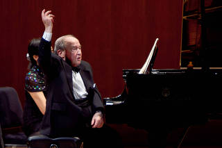 Pianist Menahem Pressler in concert at the Museum of Modern Art in New York in 2011. (Matthew Dine/The New York Times)