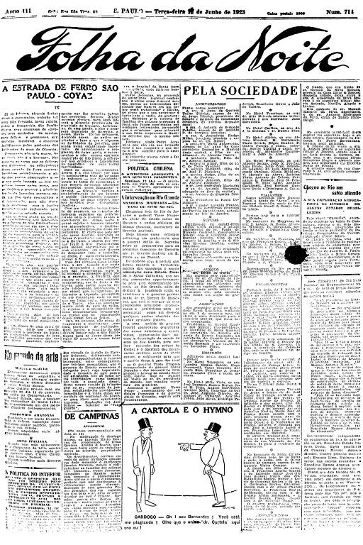 Primeira Página da Folha da Noite de 12 de junho de 1923
