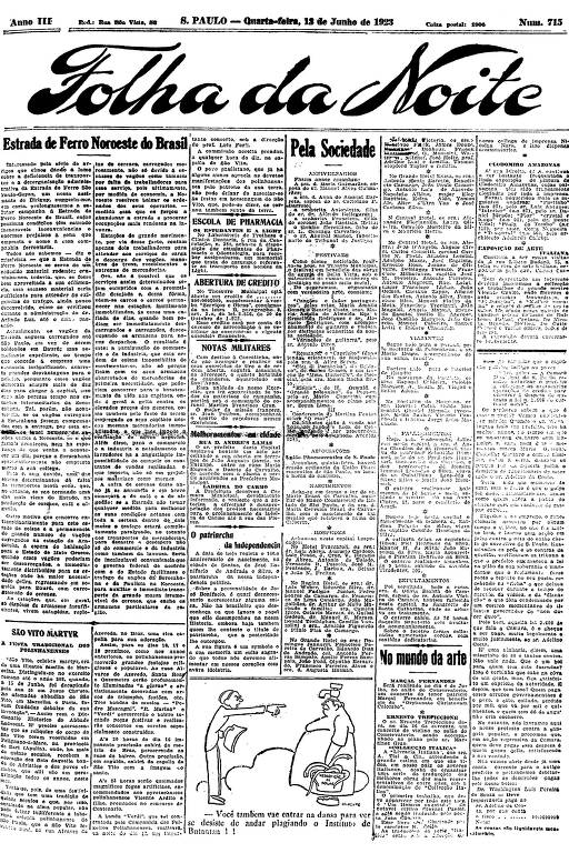 Primeira Página da Folha da Noite de 13 de junho de 1923