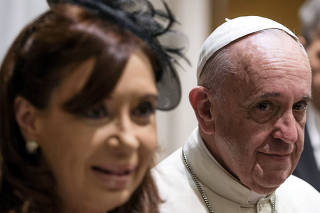 FILE PHOTO: Pope Francis meets Argentina's President Cristina Fernandez de Kirchner during a private audience at the Vatican