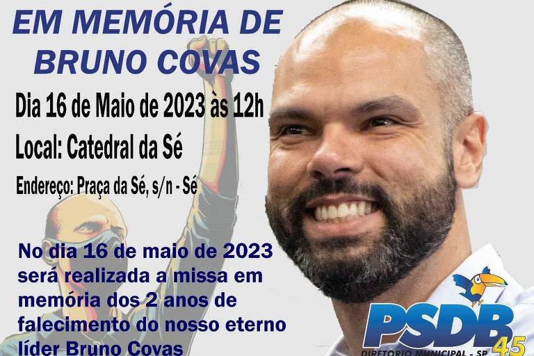 Convite do PSDB de SP para a missa de 2 anos da morte de Bruno Covas