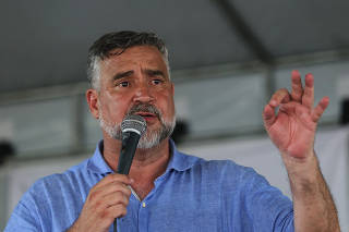 Bag (RS), 23/02/2023 - O ministro, Paulo Pimenta (Secom) durante ato de anncio das medidas do Governo Federal para enfrentamento da estiagem no estado.
