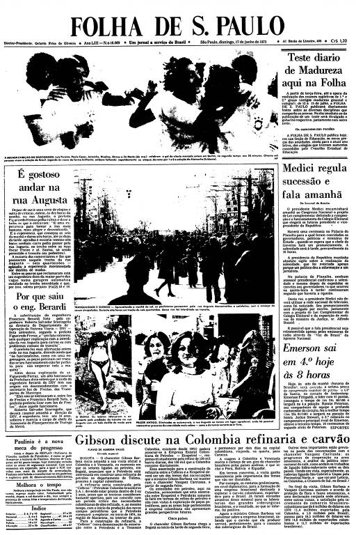 Primeira Página da Folha de 17 de junho de 1973