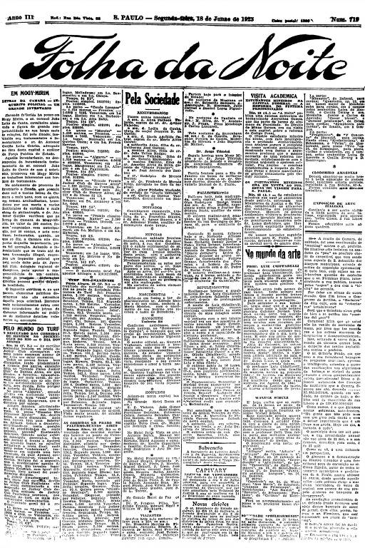 Primeira Página da Folha da Noite de 18 de junho de 1923