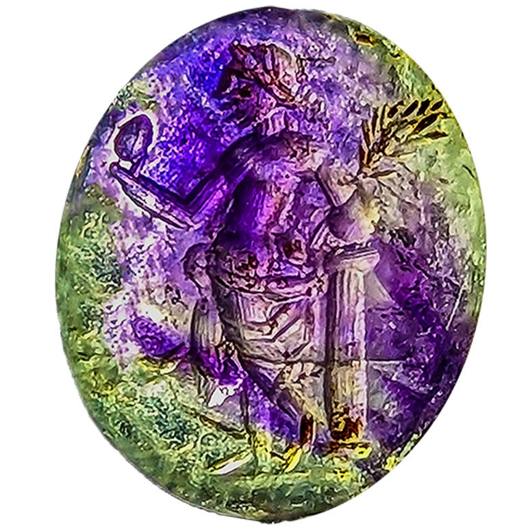 Vênus, gravada em ametista, segura uma folha de palmeira e uma flor ou espelho