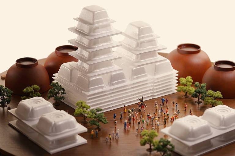 'Kumamoto Castle', maquete da exposição 'Japão em Miniaturas', na Japan House