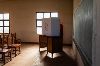 Voting at a polling station in a school in Pozo Colorado, Paraguay, April 30, 2023. (Maria Magdalena Arrellaga/The New York Times)