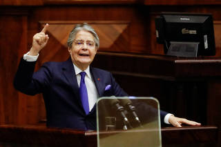 Ecuadorean President Lasso testifies at the National Assembly, in Quito