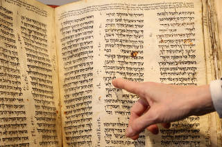 The Codex Sassoon, the earliest and most complete Hebrew Bible ever discovered, is displayed at Sotheby's in New York City
