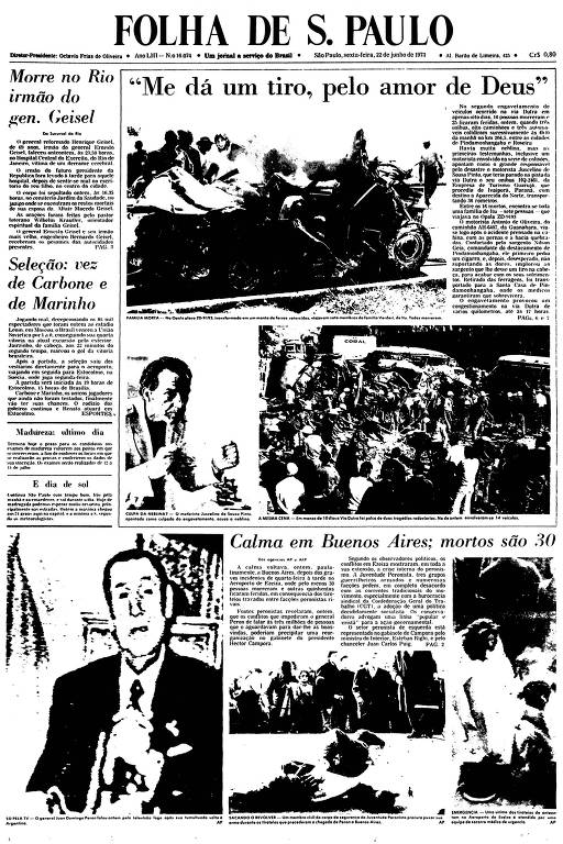 Primeira Página da Folha de 22 de junho de 1973
