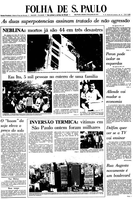 Primeira Página da Folha de 23 de junho de 1973