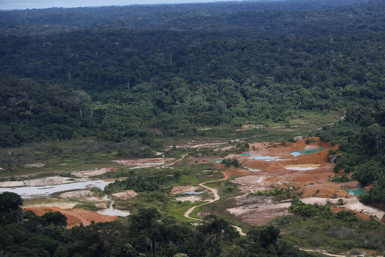 Áreas de garimpo ilegal que promovem devastação na floresta amazônica, na região da bacia do Rio Tapajós, no estado do Pará