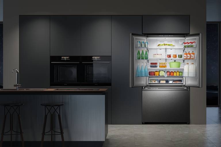Imagem de um refrigerador de portas duplas