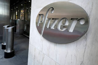 FILE PHOTO: The Pfizer logo is pictured on their headquarters building