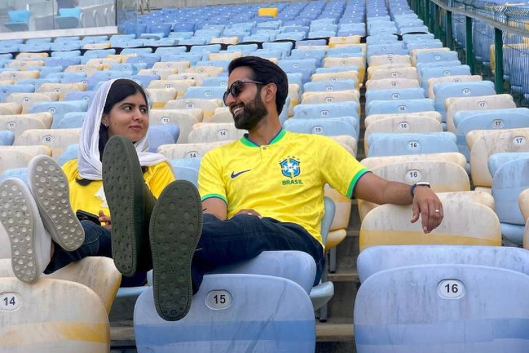 Malala e o marido, em visita ao Maracanã