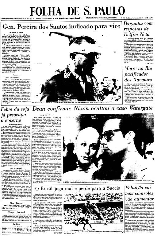 Primeira Página da Folha de 26 de junho de 1973