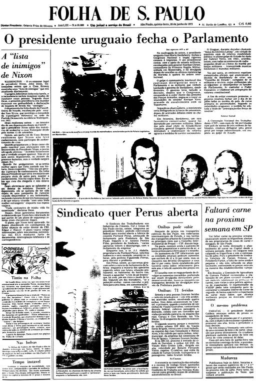 Primeira Página da Folha de 28 de junho de 1973