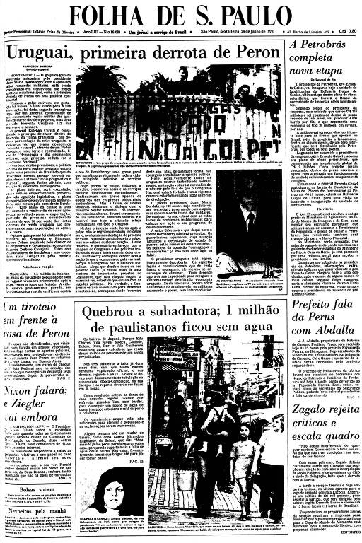 Primeira Página da Folha de 29 de junho de 1973
