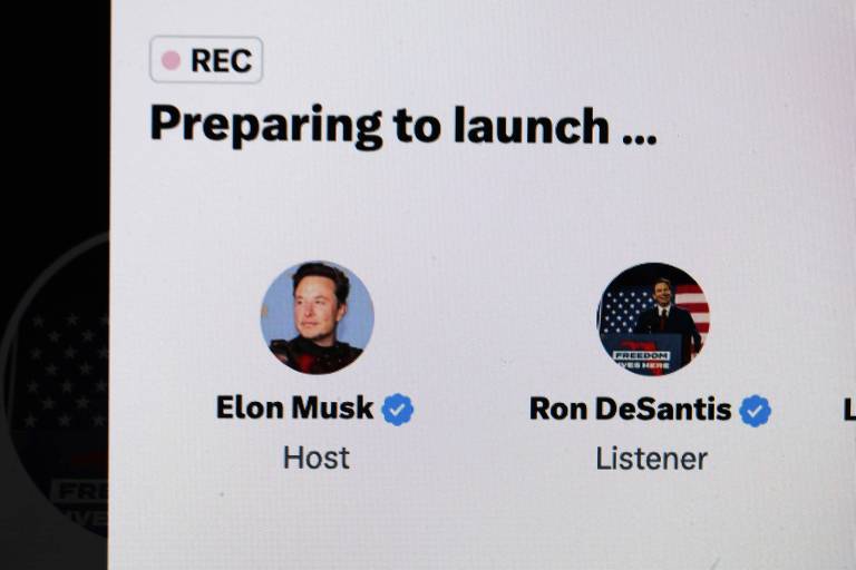 O governador da Flórida, Ron DeSantis, em evento com Elon Musk no Twitter Spaces para anunciar candidatura à Presidência