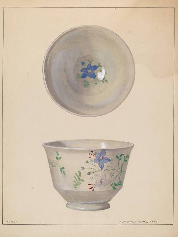 'Tea Cup', pintura de J. Howard Iams, que ilustra capa da edição brasileira de 'Párocos e Mestres', de Ivy Compton-Burnett