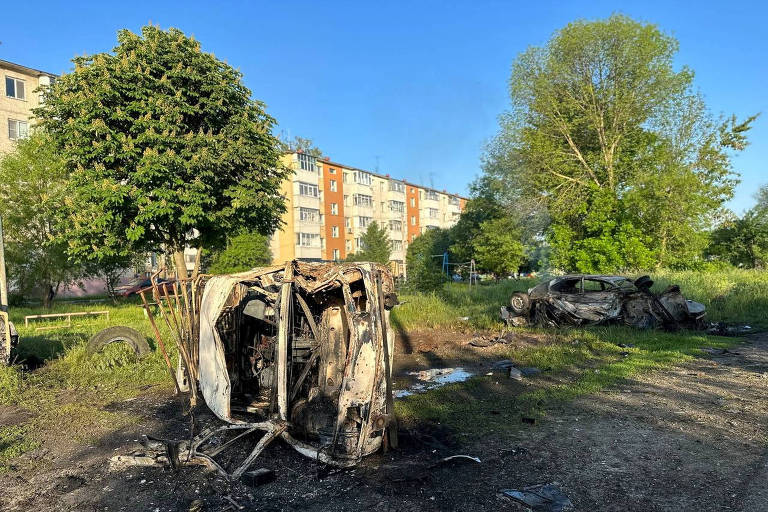 Foto divulgada pelo governador de Belgorodo mostra carro destruído em ataque ucraniano em Tchebekino
