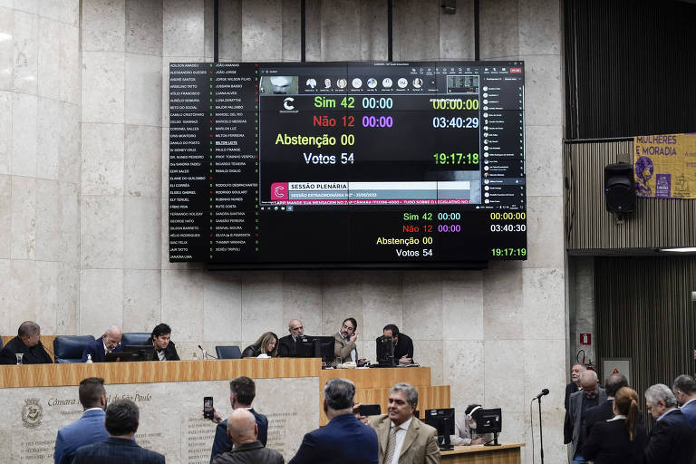 Sessão na Câmara Municipal de São Paulo, na região central, durante a votação do projeto de revisão do Plano Diretor
