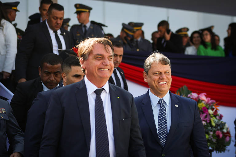 O governador Tarcísio de Freitas e o ex-presidente Jair Bolsonaro